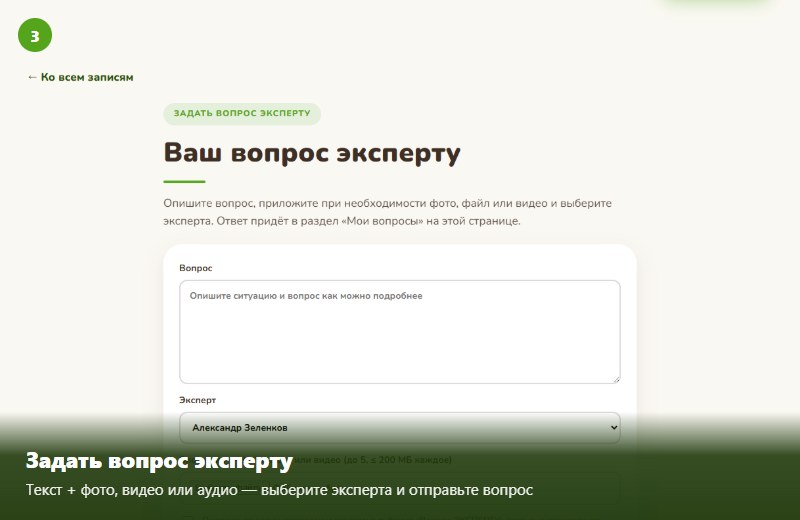 Форма «Задать вопрос эксперту»